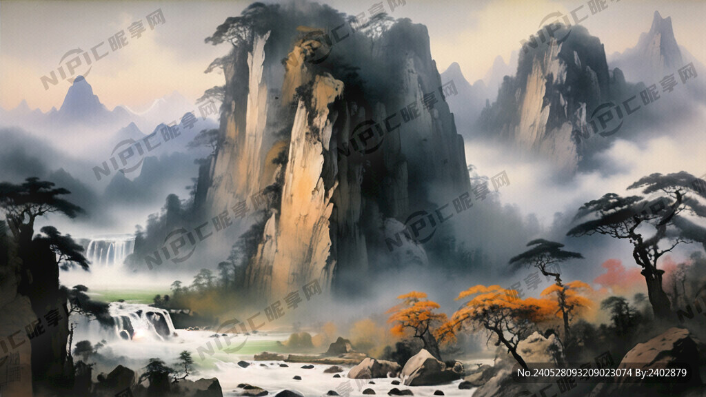 山谷 中国风 中国画 山水