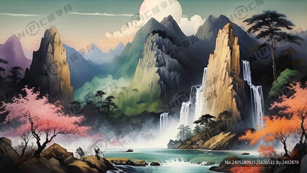 中国风 格物印画 高山流水