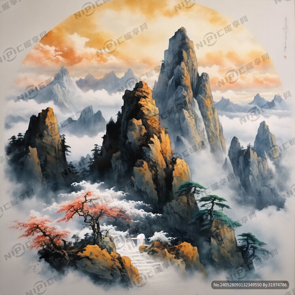 群山峻岭 一幅山水画面 超写实