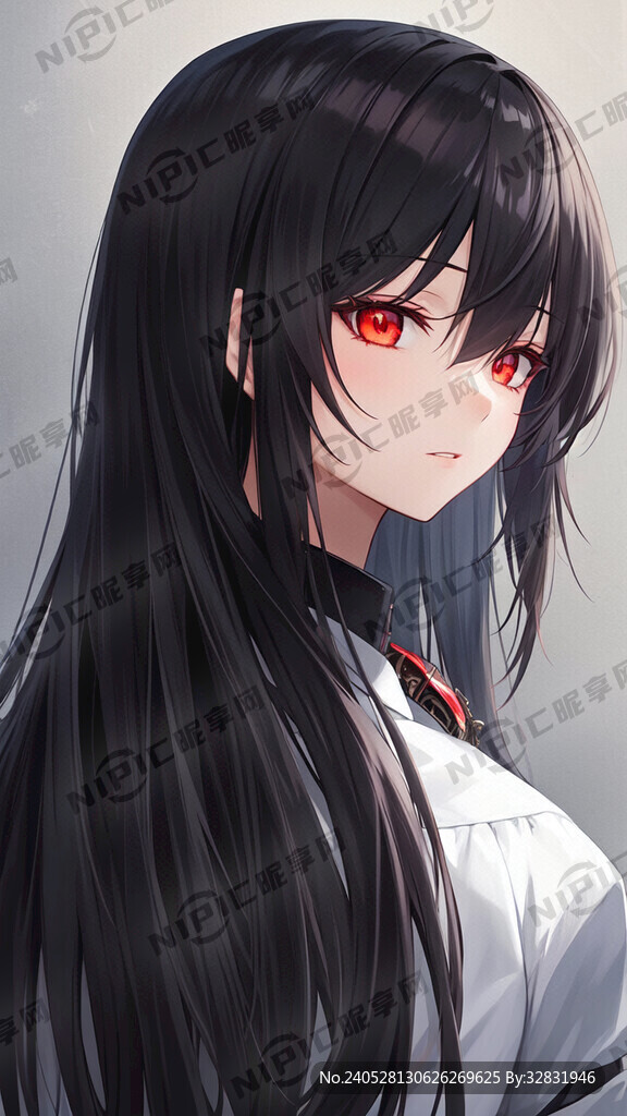 二次元 美少女 黑发 红曈