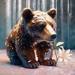棕熊  透明感，全息色，可爱，百合花，艺术创想