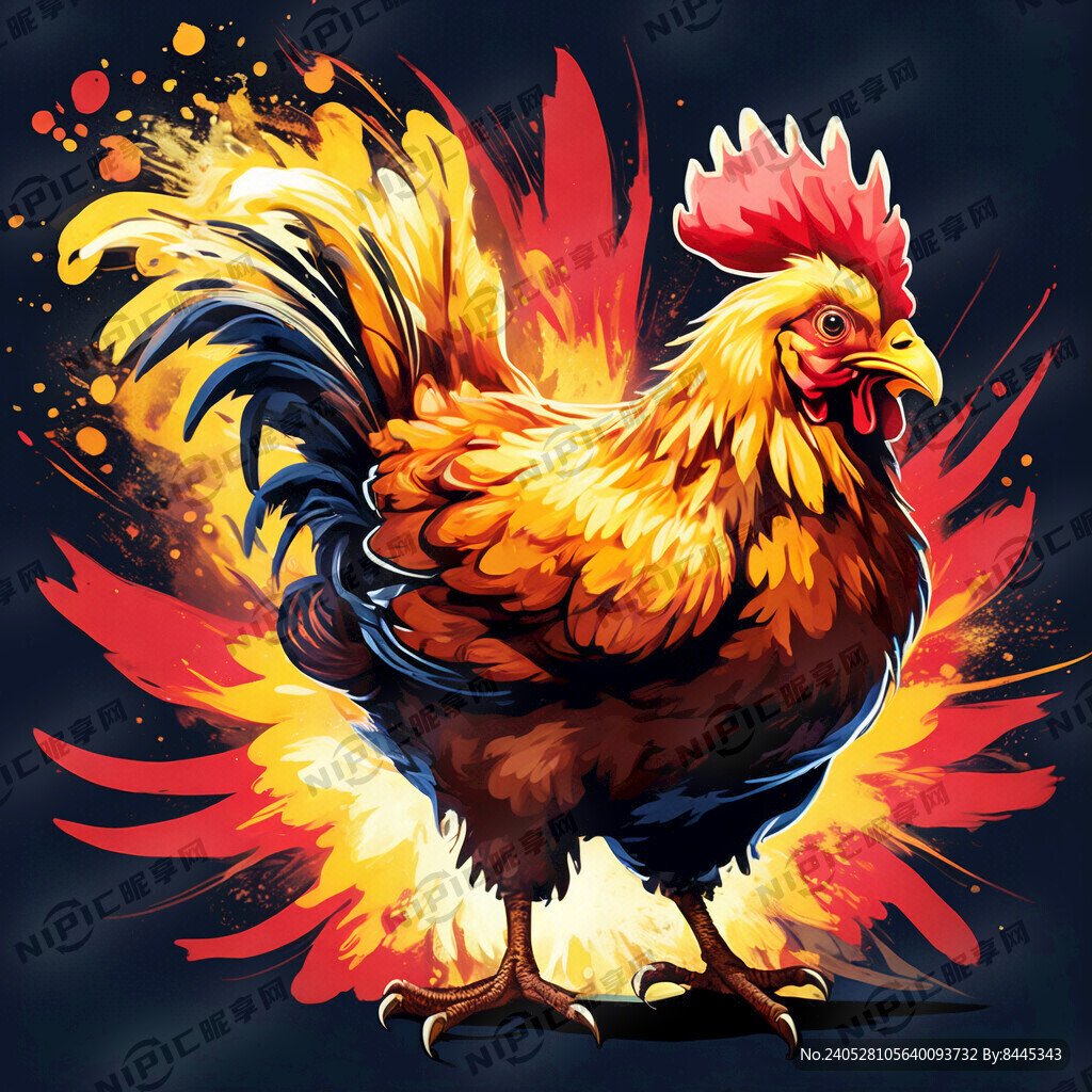 鸡喷火 卡通 颜色鲜艳 矢量