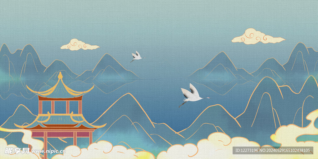 国潮山水插画         