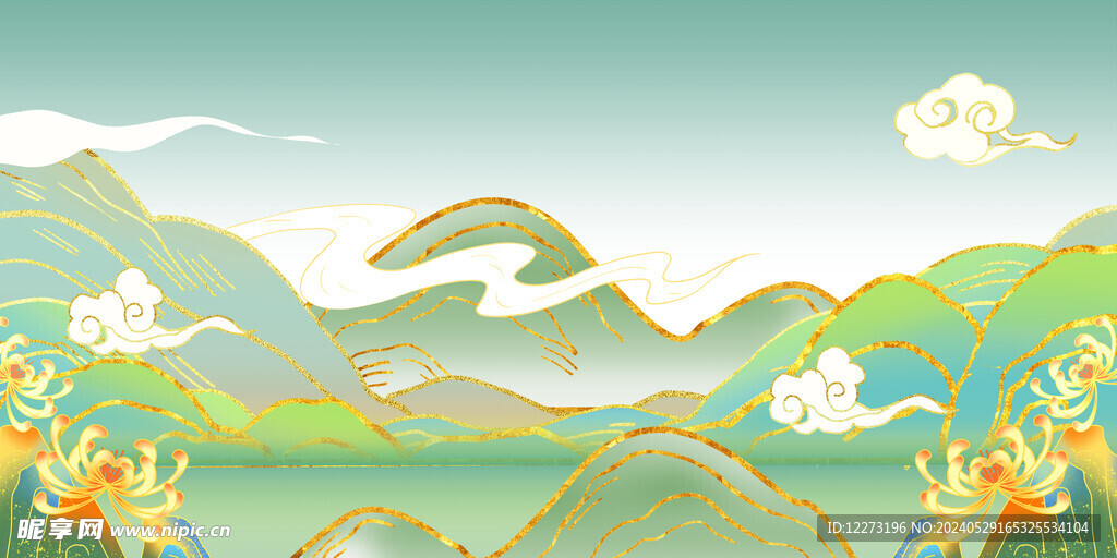 国潮山水插画         