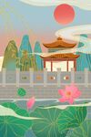 国潮山水插画         
