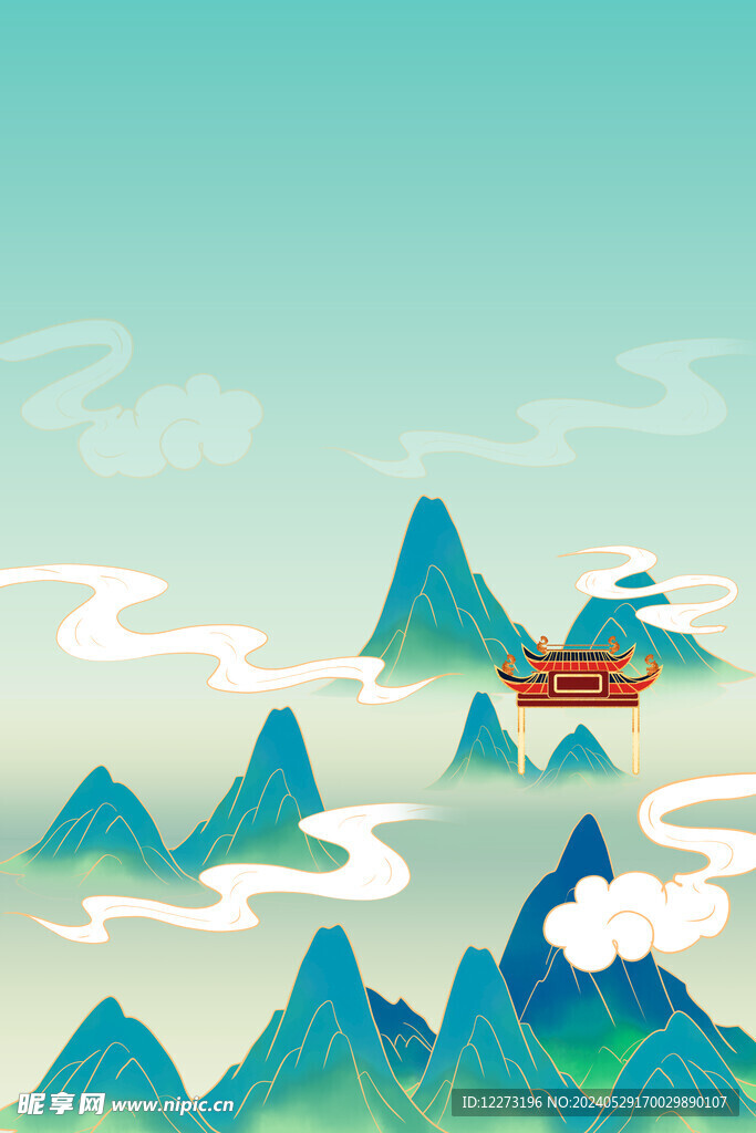 国潮山水插画         