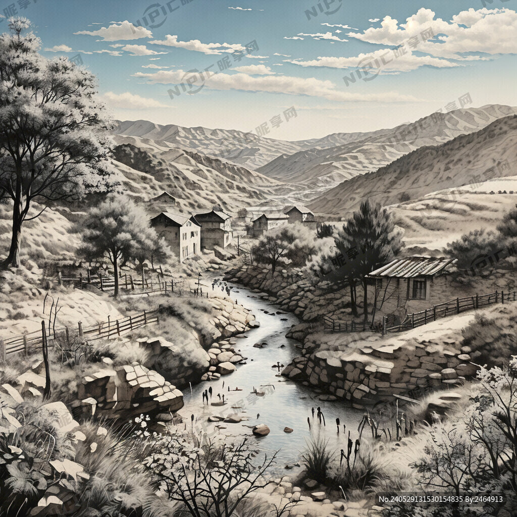 泾川田家沟速描风景