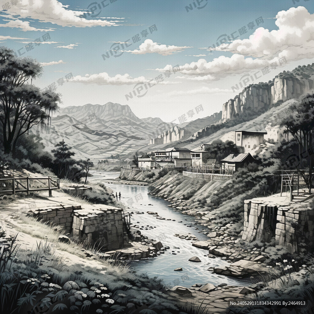 泾川田家沟速描风景