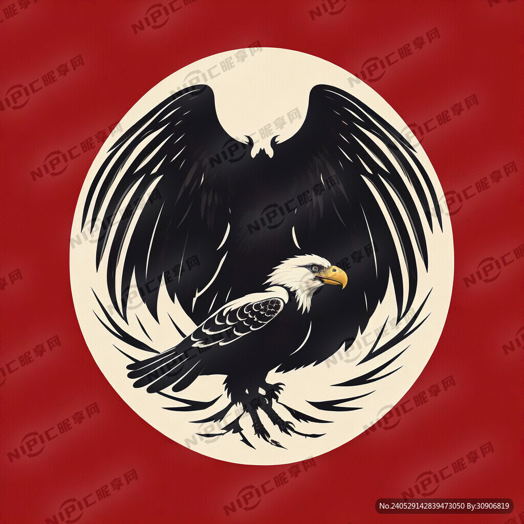 老鹰照顾小鸟 黑白红 商标