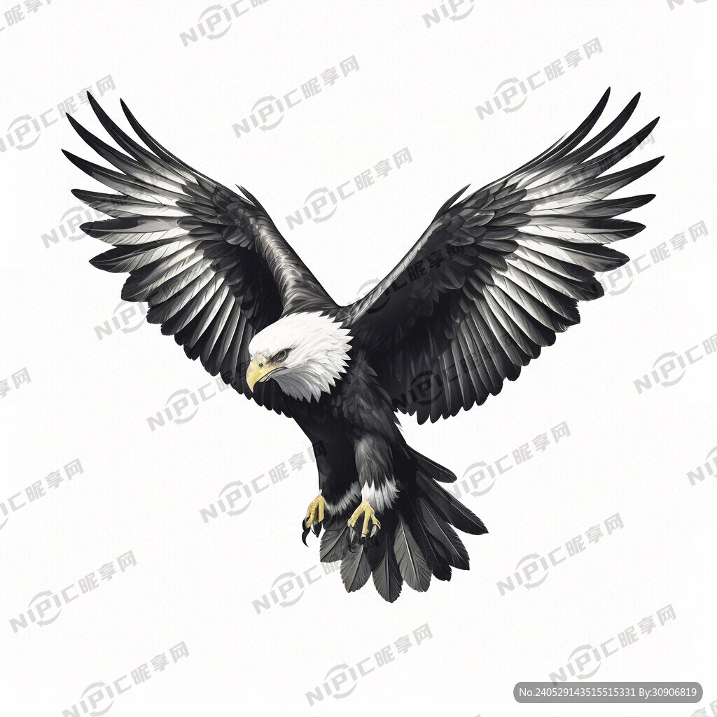 老鹰正面张开翅膀保护下方小鸟