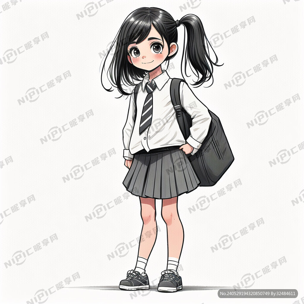 上学女小朋友全身站立要求黑头发