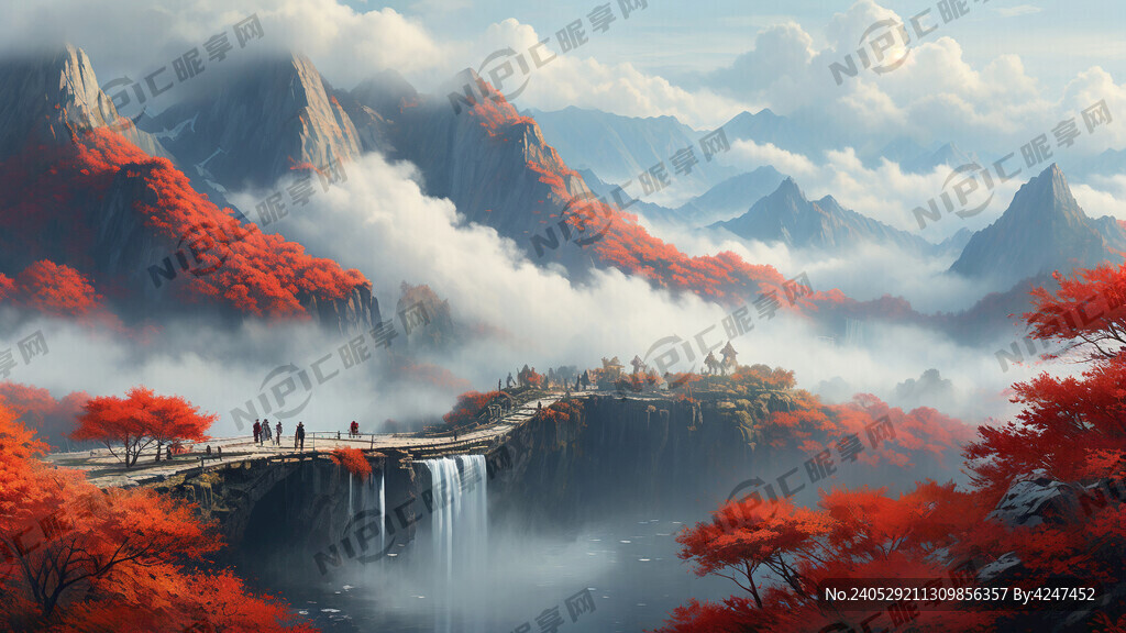 重峦叠嶂 白练腾空 烟波浩渺