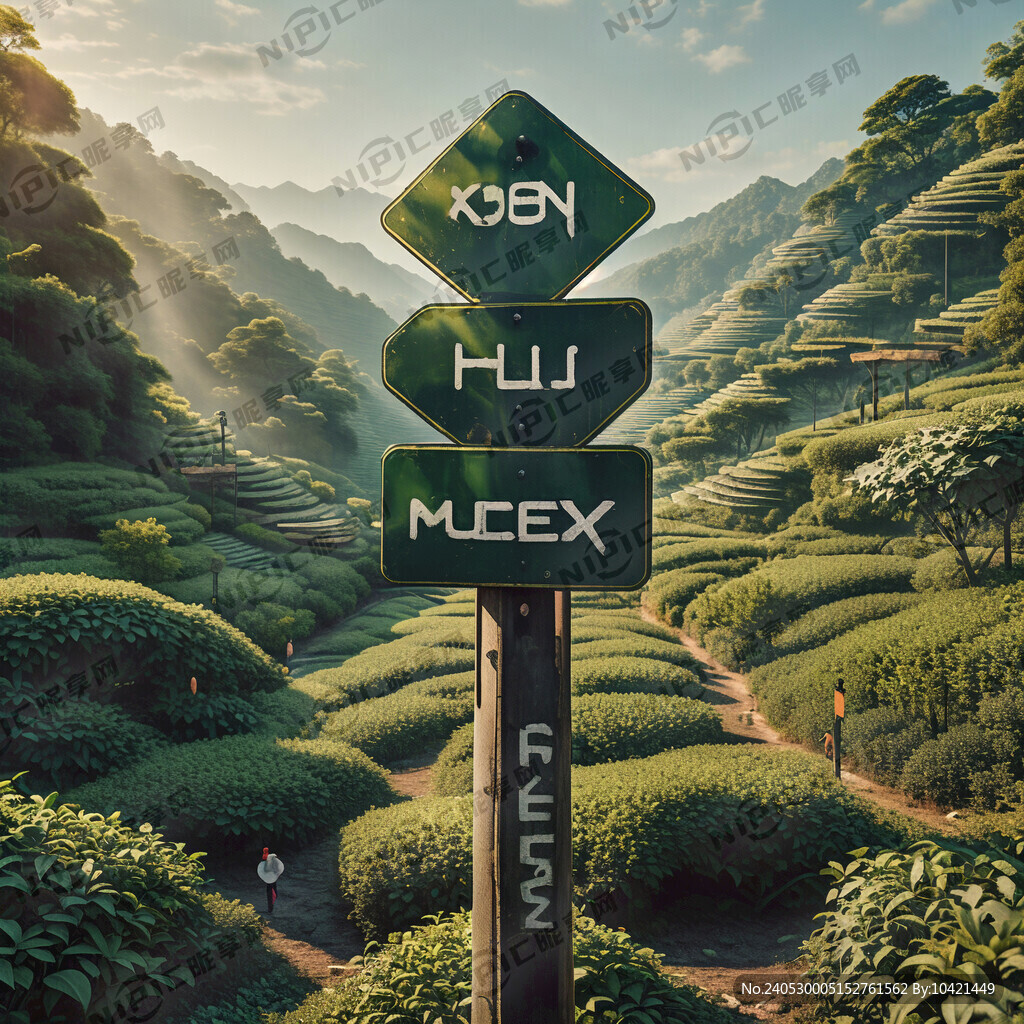 茶园指路标牌 纯茶叶颜色