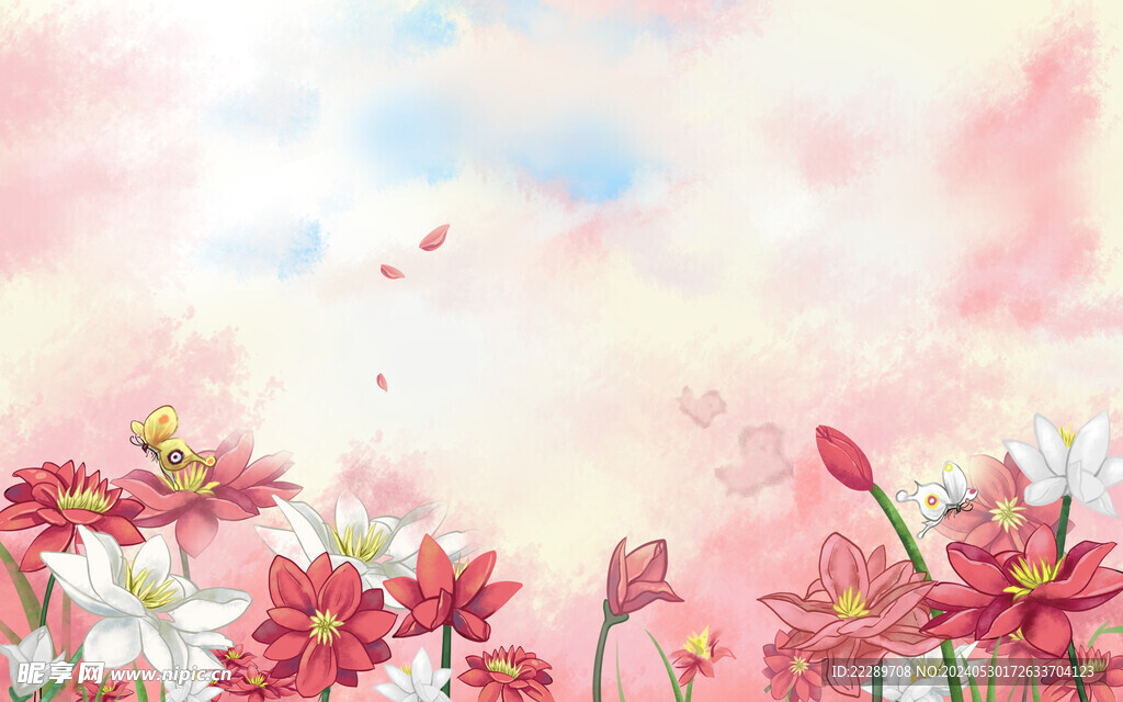 卡通手绘花朵天空背景