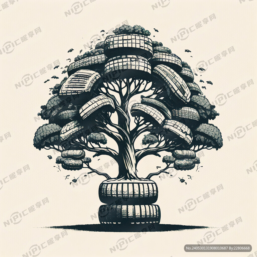 轮胎组成树  插画表现 简笔画