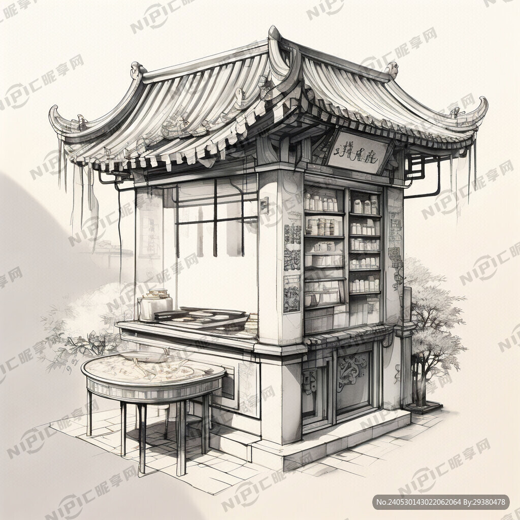 路边移动粉面馆创意中式屋顶粉面