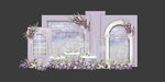 紫色莫奈油画风婚礼迎宾区甜品区