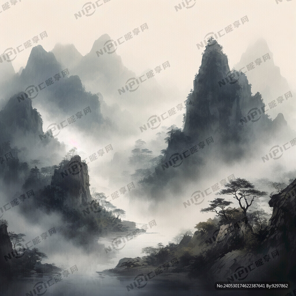 山谷 中国风 中国画 山水