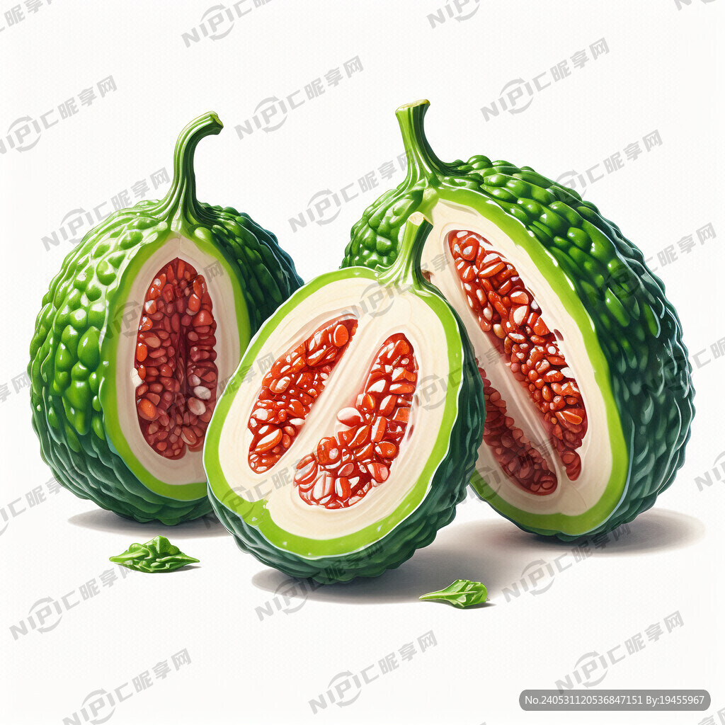 真实的三个苦瓜摆拍图 