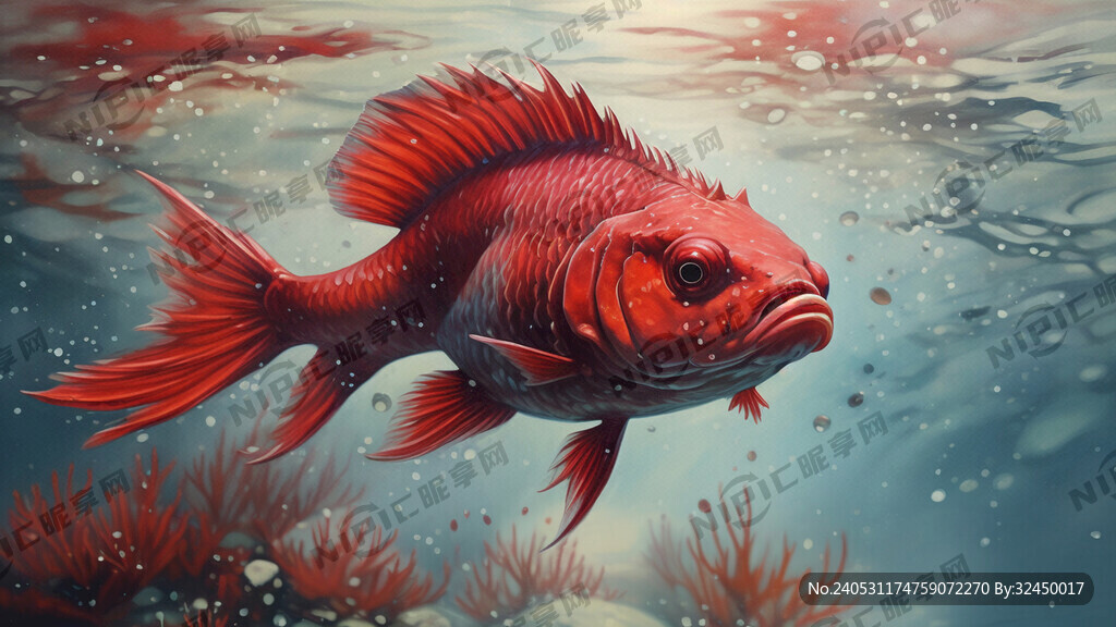 红龙鱼油画