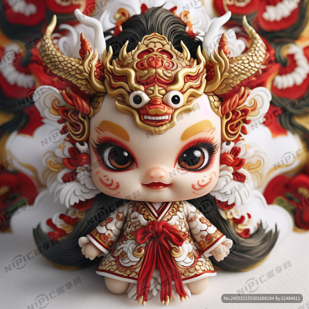 龙神娃娃头 要求喜庆白色背景
