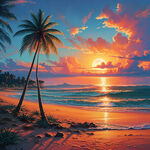 夏威夷 海边 椰树 夕阳 沙滩