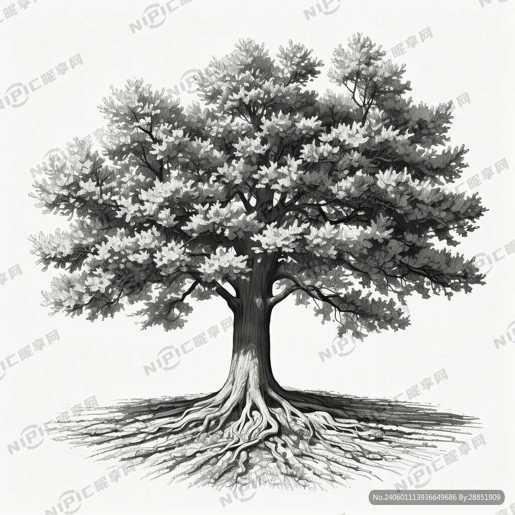 古老银杏树线描