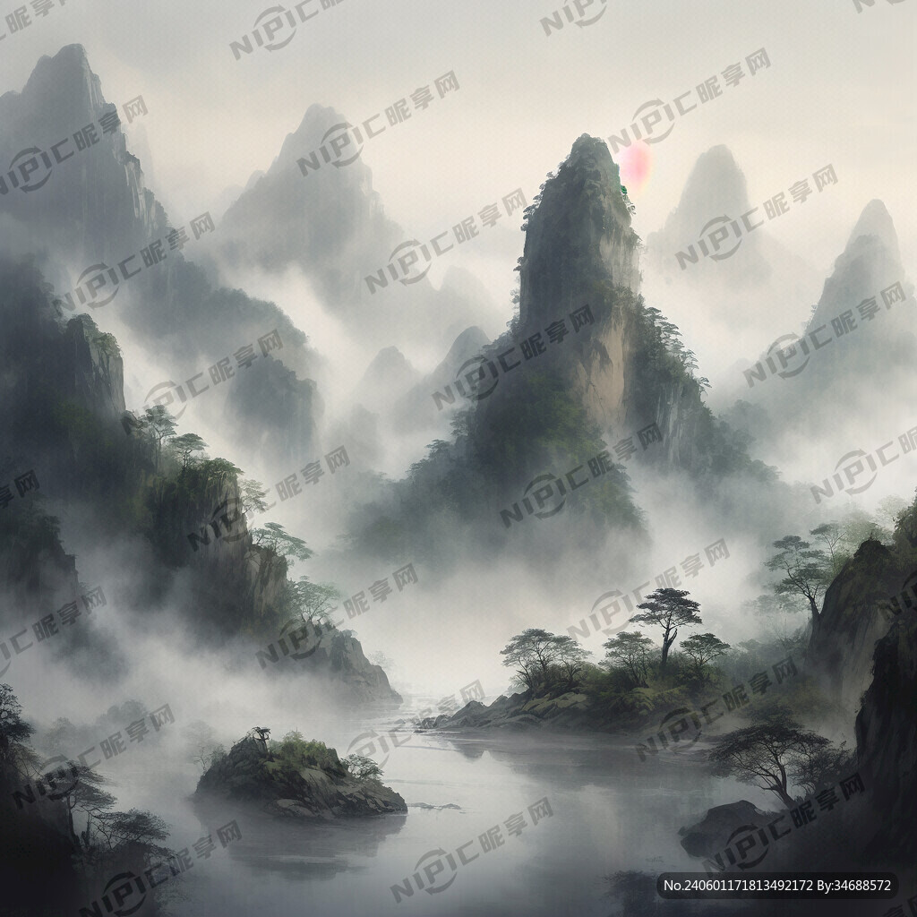 山谷 中国风 中国画 山水