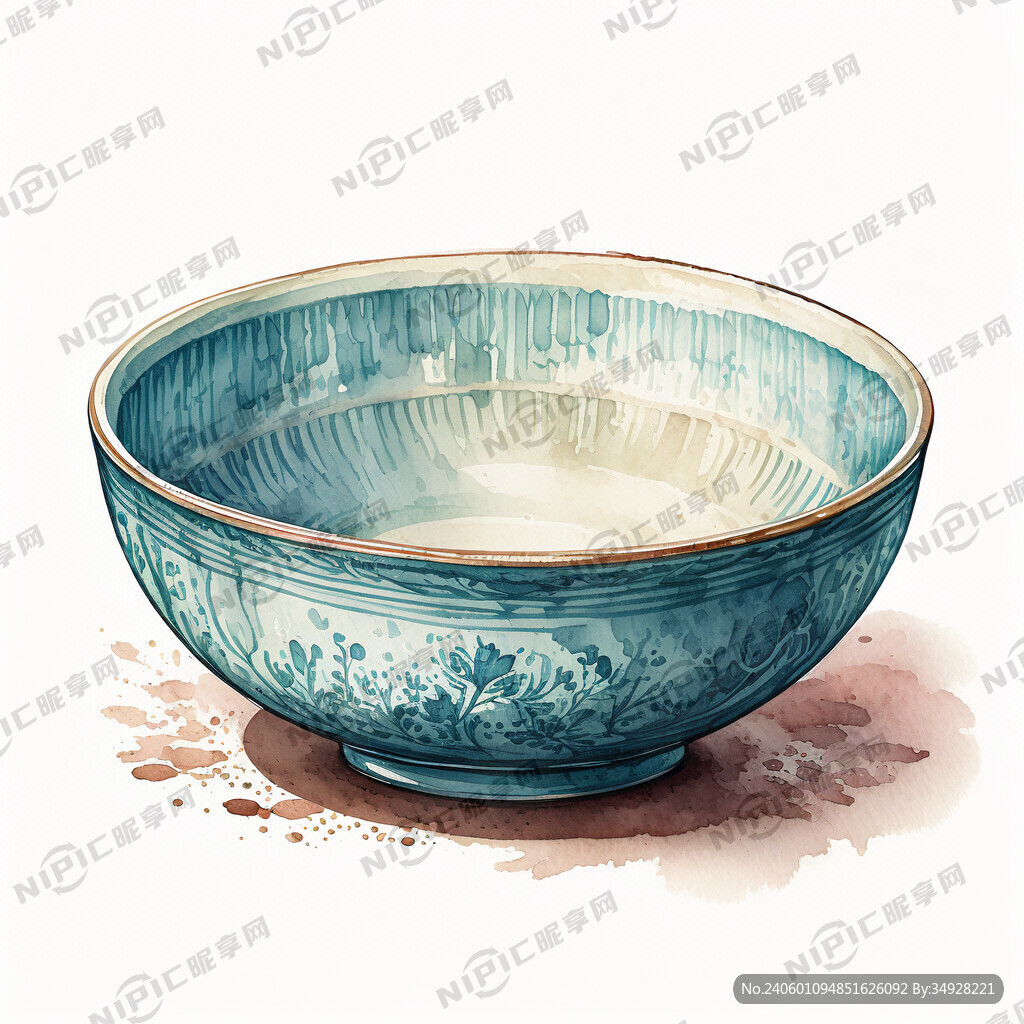 AI创作图水彩绘制宽边的碗nipic.com-昵图网