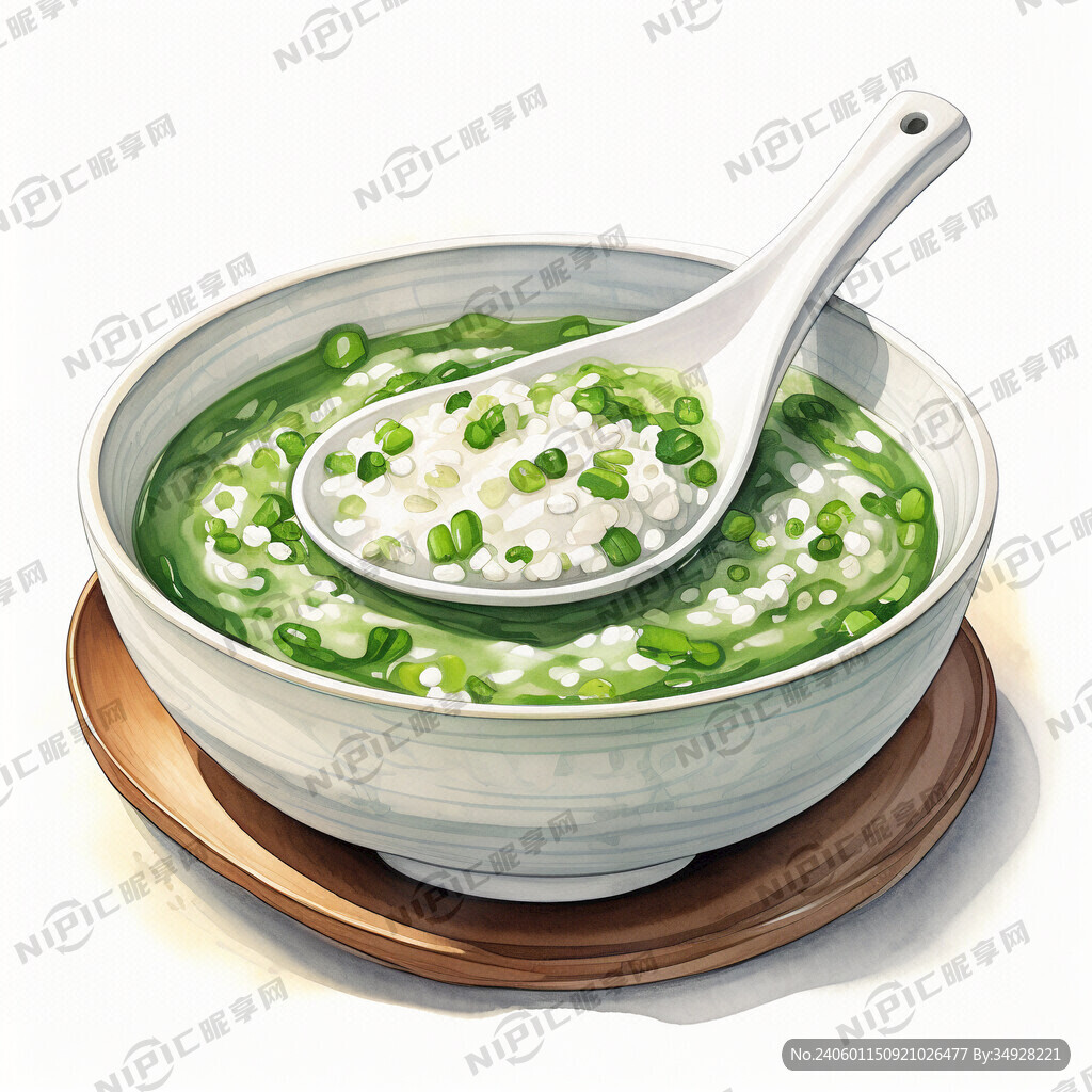 水彩绘制一碗绿豆粥