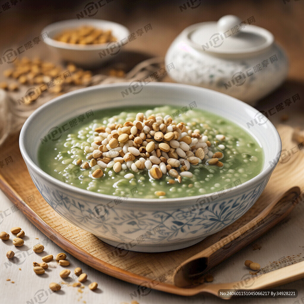 水彩绘制一碗陈皮绿豆粥