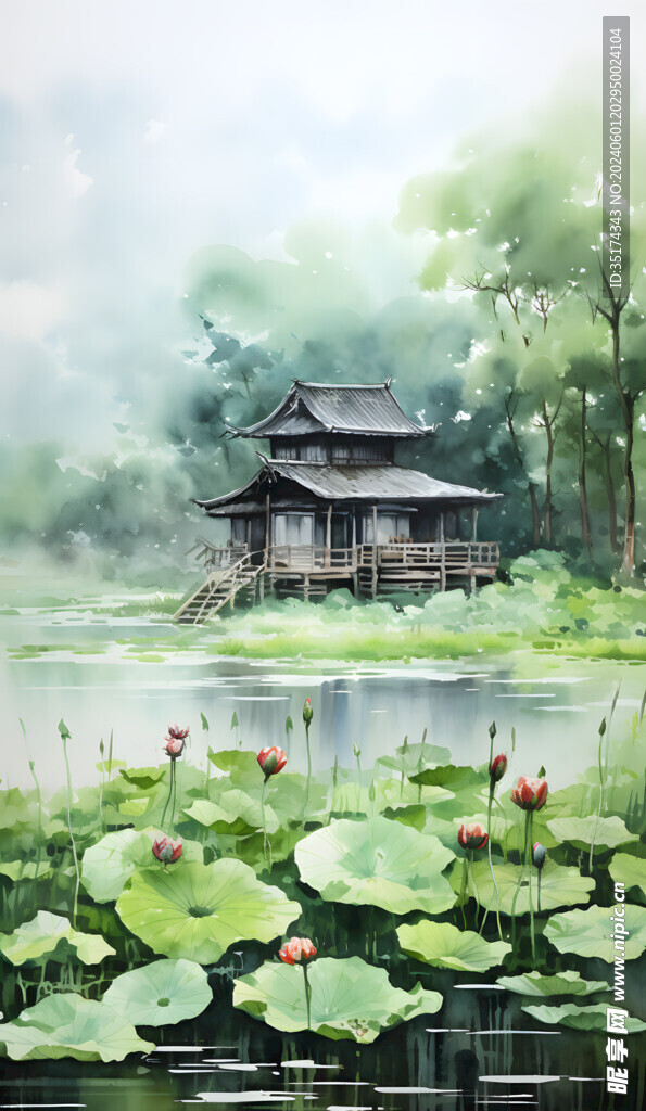 水彩荷花