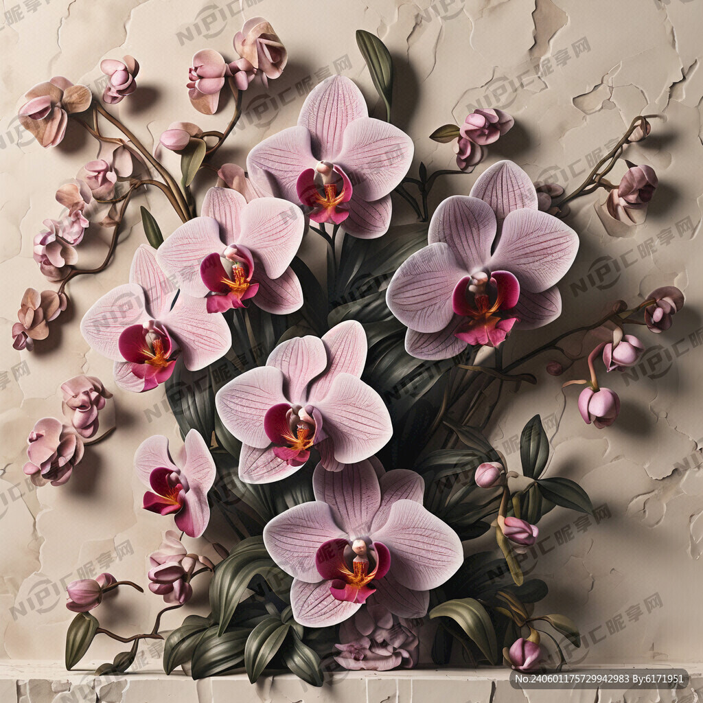 兰花多株浮雕效果