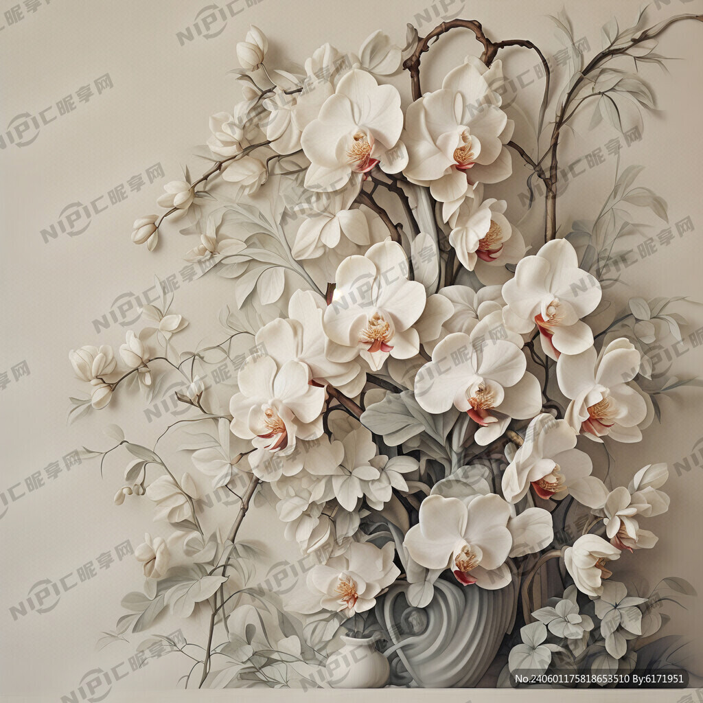 兰花多株浮雕效果