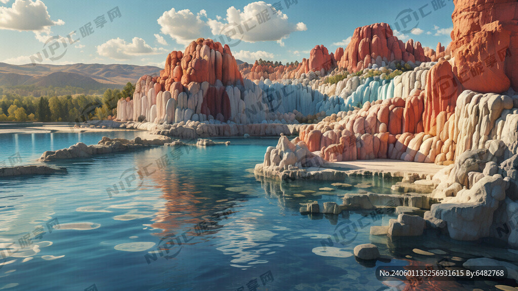 站在岸边眺望五彩池 池水清澈