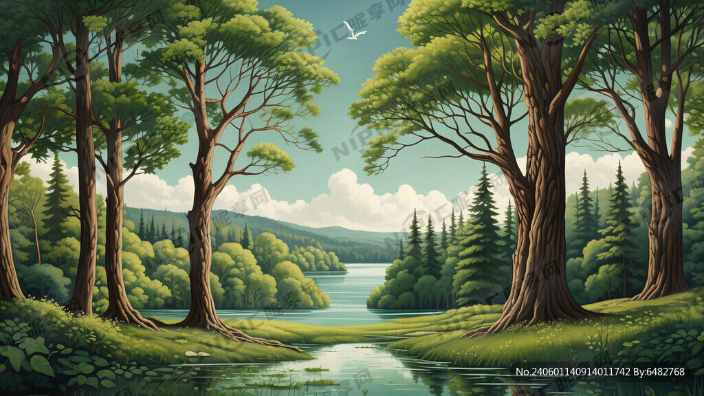 近景有些绿色的树木