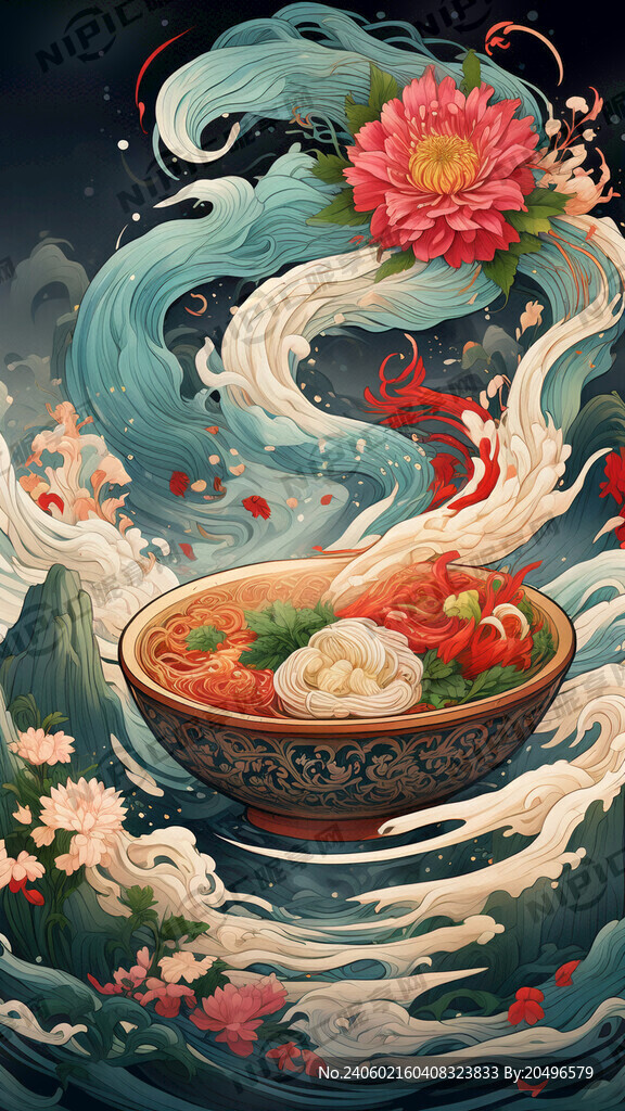 过桥米线 国潮 马缨花