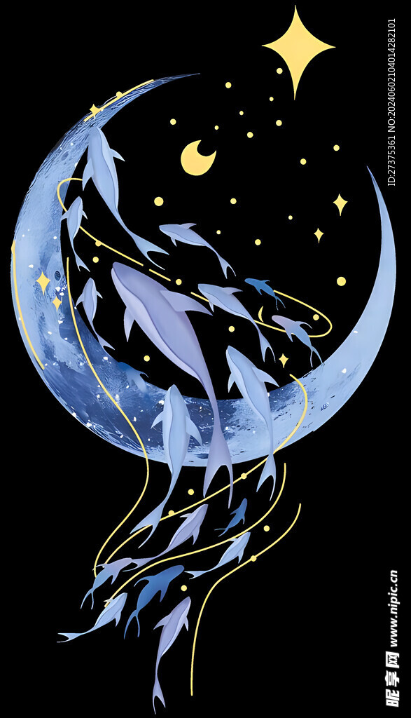 月亮鲸鱼星星图案