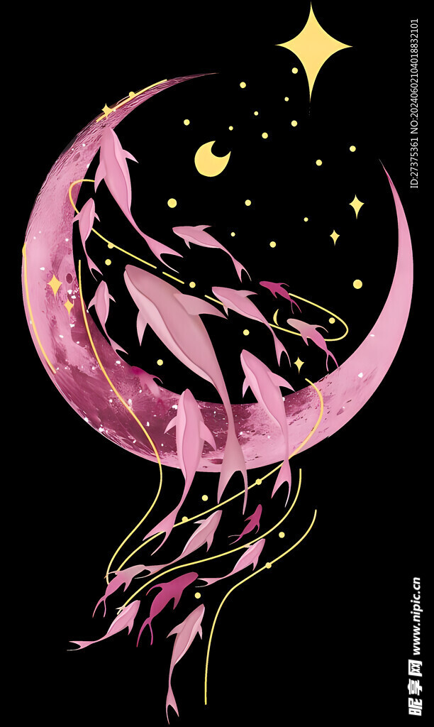 月亮鲸鱼星星图案
