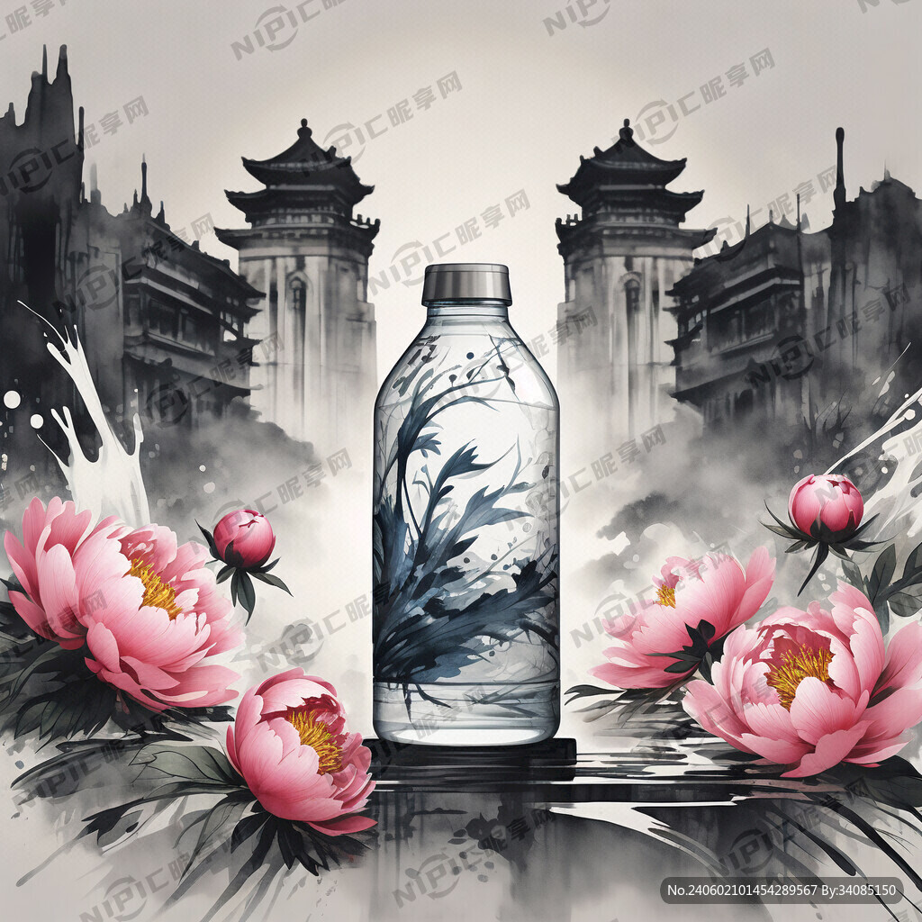 做一张矿泉水的标签背景包括牡丹
