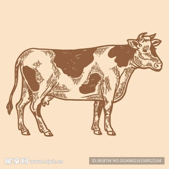 手绘版画奶牛