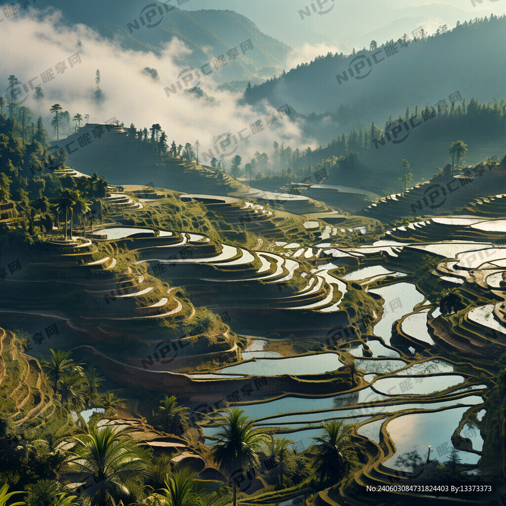 梯田 水稻 高山 大米 绿色