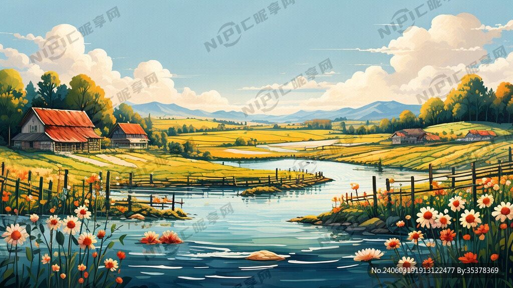 水清新 乡村田野 色彩明快