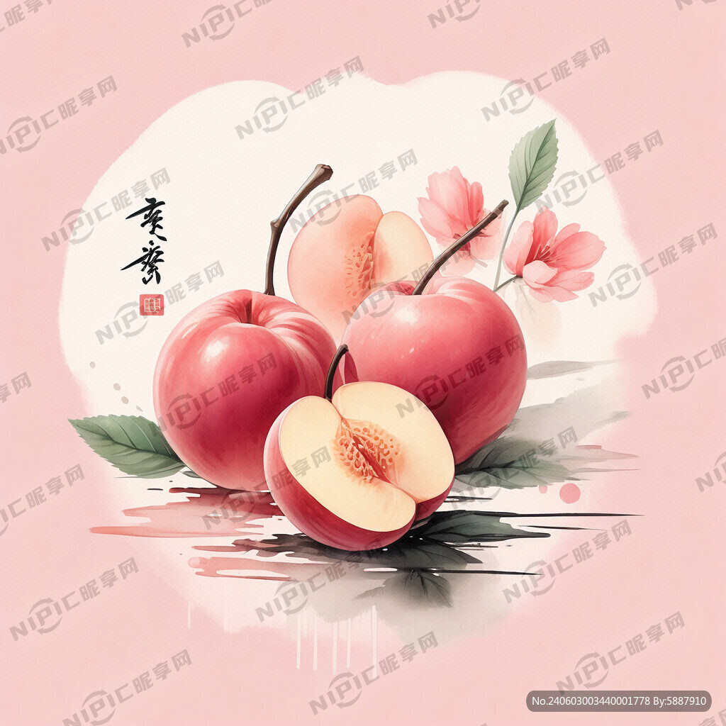 水蜜桃 鲜美 可口 粉色背景