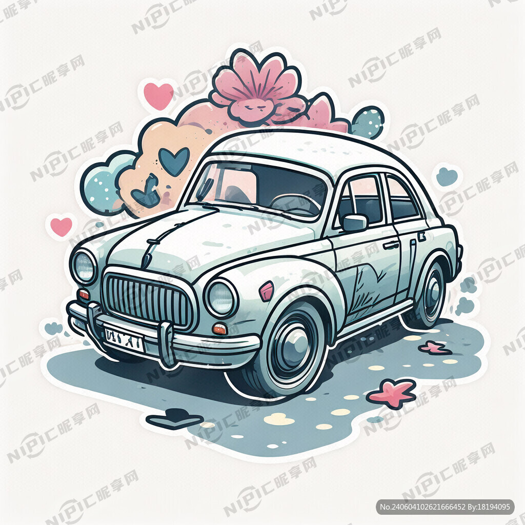 一台可爱的车 身上有贴纸