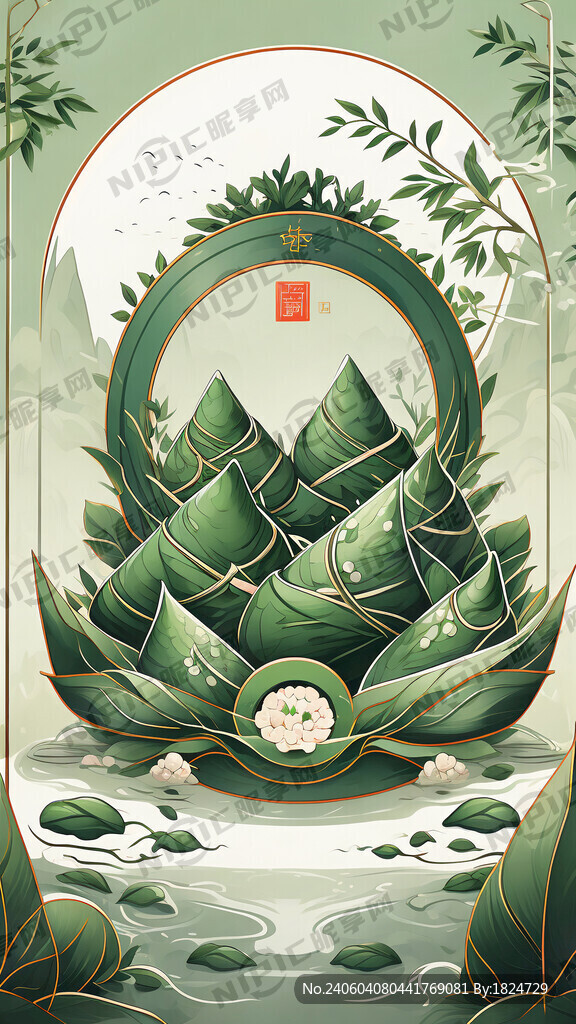 端午节海报 绿色风格 有粽子