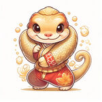 可爱卡通 蛇宝宝 穿着新年衣服 拜年 金色蛇 蛇宝宝吉祥物 卡通蛇新年吉祥物