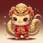 2025 可爱卡通 蛇宝宝 穿着新年衣服 拜年 金色蛇 蛇宝宝吉祥物 卡通蛇新年吉祥物 蛇宝 红金色
