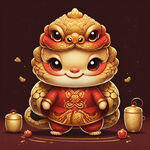 2025 可爱卡通 蛇宝宝 穿着新年衣服 拜年 金色蛇 蛇宝宝吉祥物 卡通蛇新年吉祥物 蛇宝 红金色