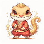 2025 可爱卡通 蛇宝宝 穿着新年衣服 拜年 金色蛇 蛇宝宝吉祥物 卡通蛇新年吉祥物 蛇宝 红金色